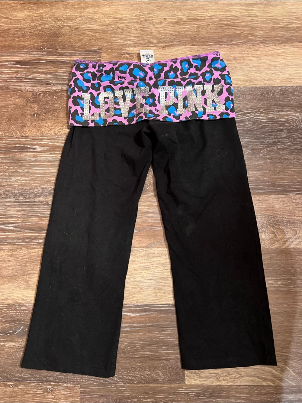 Victoria's Secret PINK Yoga Pants Purple Leopard Foldover Flare Leg
Black Small
